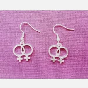 New Double Venus, Lesbian, Gay Pride Silver Dangle Earrings.